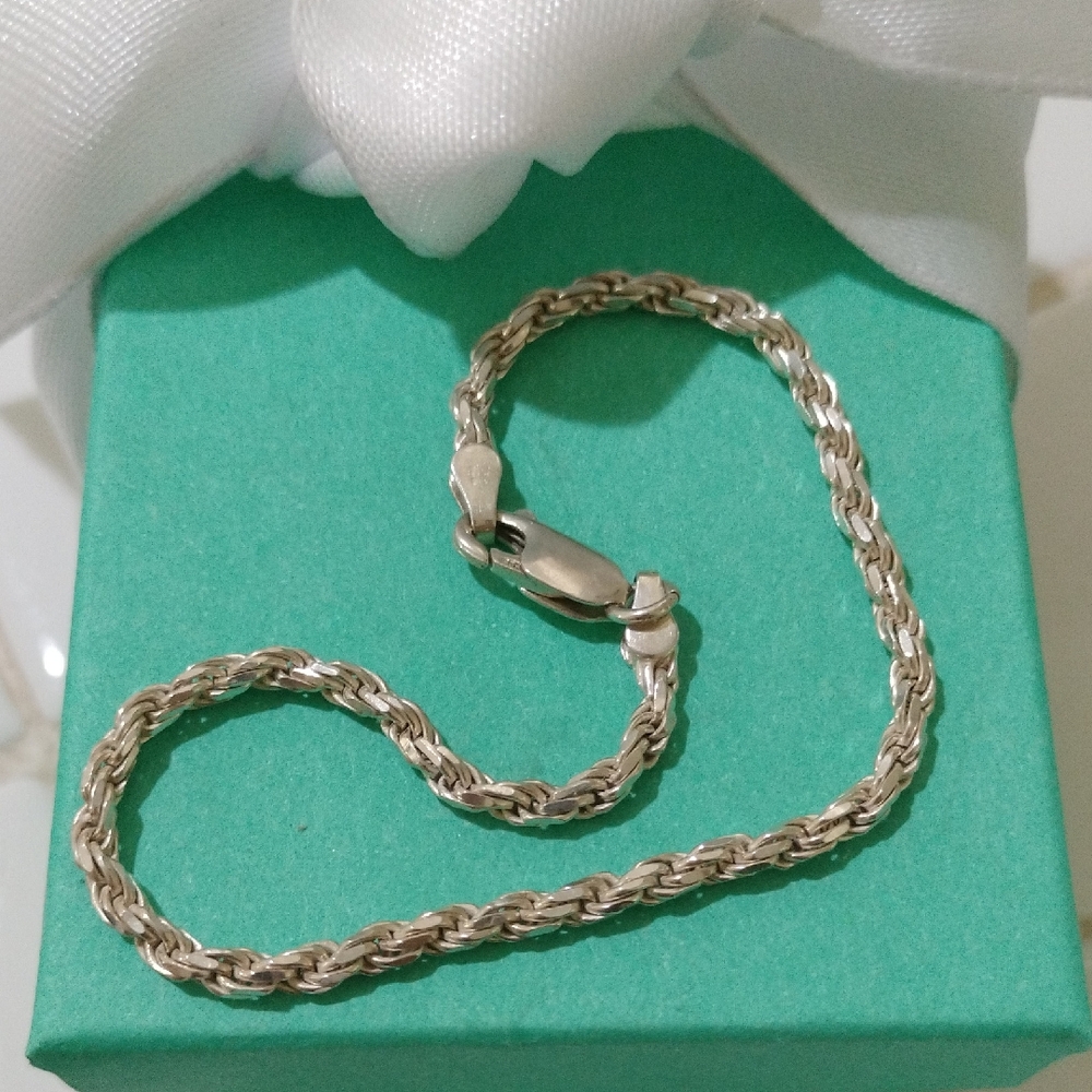 Diamond Cut Rope Chain Sterling Silver 7" Bracelet